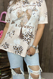 XCH14648 A COWBOY heart & arrow leopard printed short sleeve women top