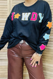 XCH15275 Colorful patch sewing the black fabric long sleeve women loose blouse (ES2)