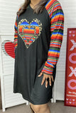 DLH12143 Black & Serape leopard heart printed raglan long sleeve women dress w/side pockets