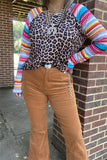 YMY9824 Leopard printed top w/serape multi color long raglan design sleeves women tops (DS8)