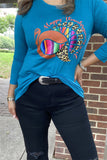 DLH8330 Wholesale Happy Thanksgiving y'all serape/leopard printed turkey 3/4 sleeve women teal TOP( HS2)