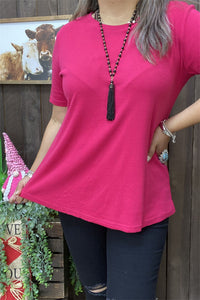 GJQ15567 Fuchsia solid color short sleeve women tops