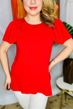 BQ16051 Ruffle/bell gathering short sleeve women red tops