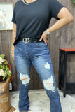 S003 Scratch on the knee blue jean long straight women pants