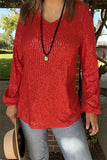 XCH15795 Sequin long sleeve women tops w/red lining