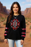 Western aztec embroidery black women's boutique top Southern Stitch XCH16631 FS2