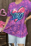 XCH14471 XOXO/heart&purple tie dye multi color printed short sleeve women top