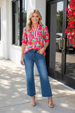Chic floral women's boutique top w/stripe V-Neck Southern Stitch XCH16828 ES8