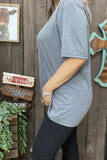 GJQ15569 Gray solid color short sleeve women tops