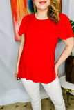BQ16051 Ruffle/bell gathering short sleeve women red tops