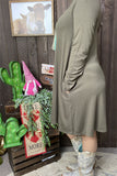 YMY11950-1 Solid olive green long sleeve dress w/pockets (AS15)