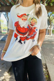 XCH15739 Santa Claus printed for Christmas holiday short sleeve women tops