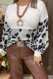 GJQ14288 Wholesale Leopard & white color block long sleeve women blouse IS21