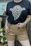 DLH10140 Black t-shirt w/cute leopard printed ghost w/glasses short sleeve women T-shirt IS5