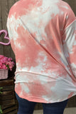 XCH14621 "Glitter coffee in my Valentine" gold shining printed long sleeve coral tie-dye women top