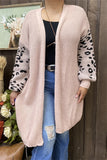 MY15300 Light pink knitted long sleeve/tighten cuff leopard printed wholesale women Sweater/cardigan