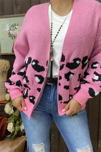 MY15400 Black&White leopard printed pink solid color long sleeve w/tighten cuff women sweater/cardigan