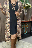 XCH15614 Tan/brown leopard printed long sleeve women cardigan