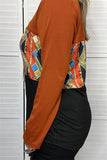 YMY9809 Rust Aztec color block printed long sleeve top for women SC12