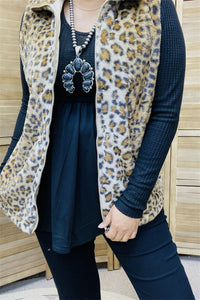 BQ15492 Wholesale brown leopard printed fleece women vest w/zipper