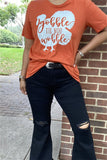 DLH9955 Orange "Gobble till you wobble" words printed short sleeve women t-shirt HS3