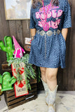 XCH14470 Hat pink graphic printed short sleeve w/side pockets women blue leopard dresses