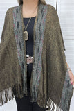 TTY11097 Gold & black multi color shawl w/tassels for women