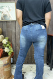 S003 Scratch on the knee blue jean long straight women pants