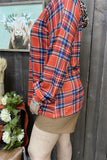 GJQ11671 Red plaid & leopard printed long sleeve tighten cuff w/button hoodie for women (ES6)