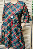 GJQ13211  Colorful checked ruffle short sleeve w/side pockets women dress