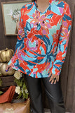 GJQ15632 Floral multi color printed V-neckline long sleeve women tops