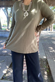 YMY15532 Dark Green solid color long sleeve women top