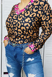 YMY13849 Leopard long sleeve women tops w/v-neckline (DS6)