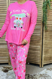 BQ15380"LET GET"graphic for Christmas festival top&pant hot pink pajama set for women