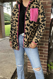 BQ15489 Black/beige leopard w/front pockets&fuchsia zipper long sleeve women coats/jackets wholesale