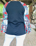 GJQ15193 Floral&Leopard multi color printed  raglan long bell sleeve women tops