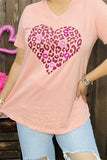 DLH9000  Leopard Multi color multi color printed short sleeve coral women T-shirt