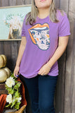 DLH9804 Purple Halloween mouth printed short sleeve women tops wholesale IS6