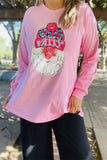 XCH15758 "Merry"word Christmas holiday graphic printed long sleeve women pink tops