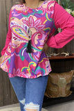 XCH15691 Teal paisley&floral multi color printed solid pink color long sleeve w/elastic cuff women tops