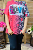 XCH14525 Western LOVE hearts &leopard multi color printed short sleeve women top