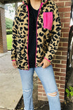 BQ15489 Black/beige leopard w/front pockets&fuchsia zipper long sleeve women coats/jackets wholesale