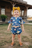 Western floral & horse crop top & shorts baby girl's boutique set 8698MZ (A14S5)
