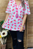 GJQ10850-3 White short sleeve top w/kiss prints w/front pocket