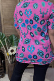 XCH12893  "BYE"heart&Jewel turquoise/pink multi color printed short sleeve women top for valentine holiday