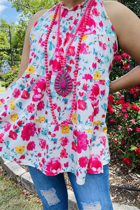 Plus size women clothing Floral printed baby doll style ladies top GJQ14217  (AS13)