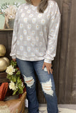 BQ15549 Sunflower printed in the gray background fabric long sleeve women tops