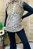 BQ15492 Wholesale brown leopard printed fleece women vest w/zipper