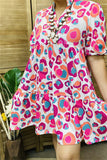 XCH15818 Teal&fuchsia multi color leopard printed short sleeve women loose dress