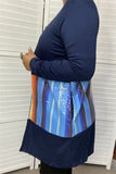 FW8050-2 Wholesale Navy blue/serape sequin color block long sleeve women cardigan w/pockets CS11